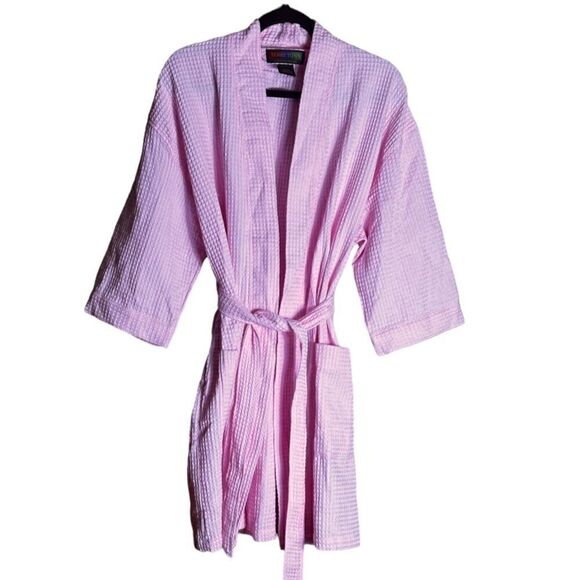 Terry Town Loungewear Pink Waffle Weave Tie Robe One Size NWT ▪️ - Picture 1 of 6